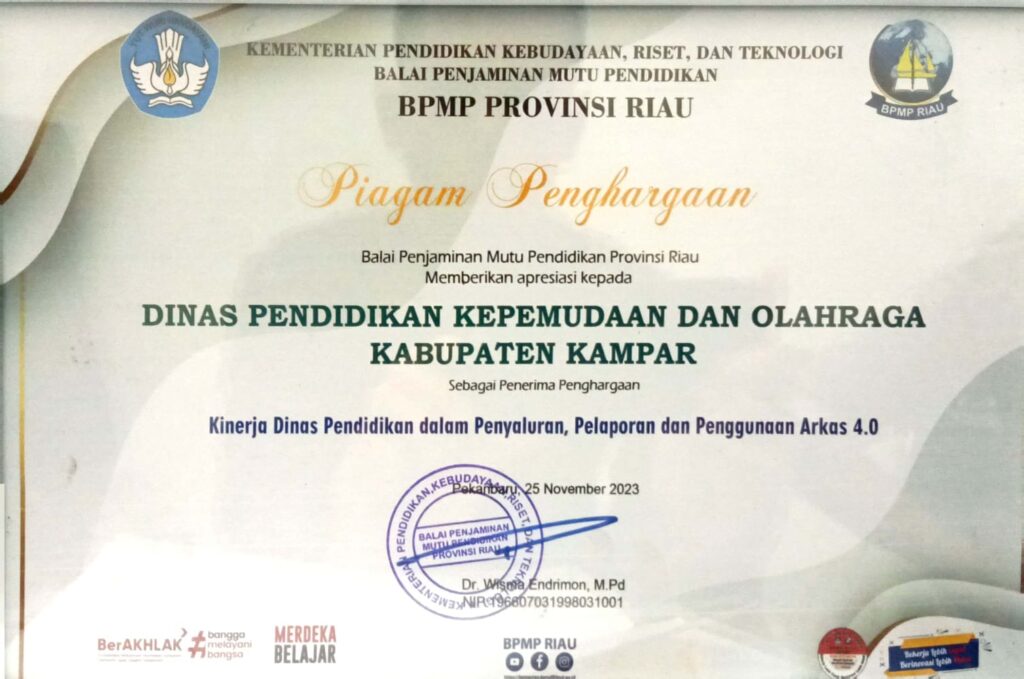 Piagam Penghargaan Penggunaan ARKAS