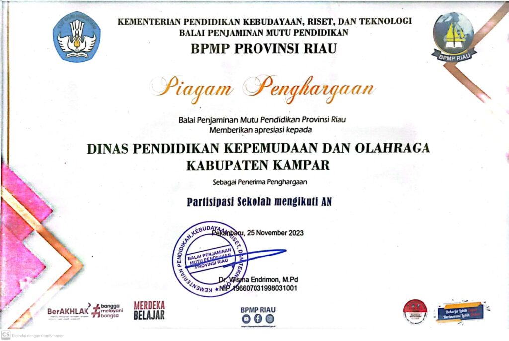 Piagam Pengharaan Partisipasi Sekolah mengikuti AN